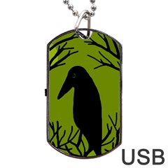 Halloween Raven - Green Dog Tag Usb Flash (two Sides)  by Valentinaart