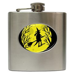 Halloween Witch - Yellow Moon Hip Flask (6 Oz) by Valentinaart