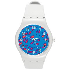 Blue And Red Neon Round Plastic Sport Watch (m) by Valentinaart