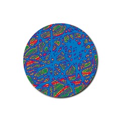 Colorful Neon Chaos Rubber Coaster (round)  by Valentinaart