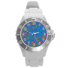Colorful Neon Chaos Round Plastic Sport Watch (l) by Valentinaart