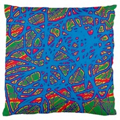 Colorful Neon Chaos Large Cushion Case (two Sides) by Valentinaart