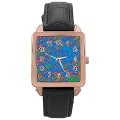 Colorful Neon Chaos Rose Gold Leather Watch  by Valentinaart