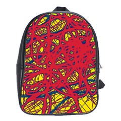 Yellow And Red Neon Design School Bags(large)  by Valentinaart