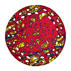 Yellow And Red Neon Design Ornament (round Filigree)  by Valentinaart