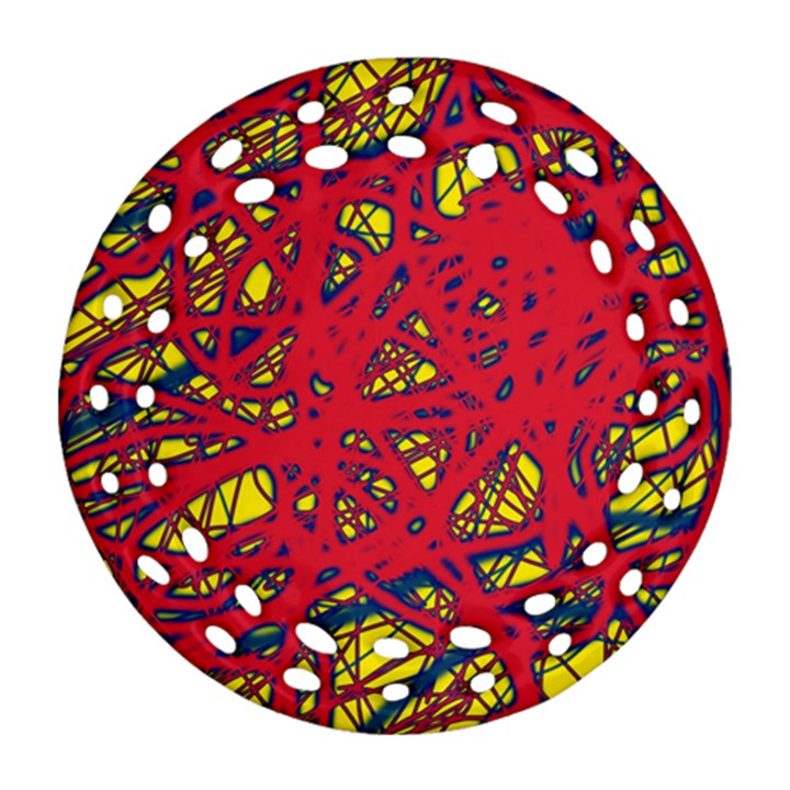 Yellow and red neon design Ornament (Round Filigree) 