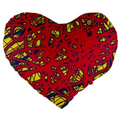 Yellow And Red Neon Design Large 19  Premium Flano Heart Shape Cushions by Valentinaart