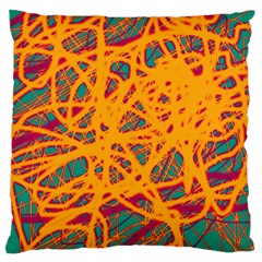 Orange Neon Chaos Large Cushion Case (one Side) by Valentinaart