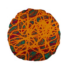 Orange Neon Chaos Standard 15  Premium Flano Round Cushions by Valentinaart