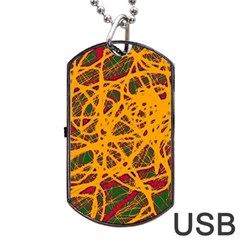 Yellow Neon Chaos Dog Tag Usb Flash (two Sides)  by Valentinaart