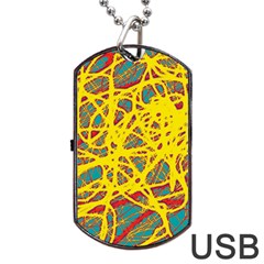 Yellow Neon Dog Tag Usb Flash (two Sides)  by Valentinaart