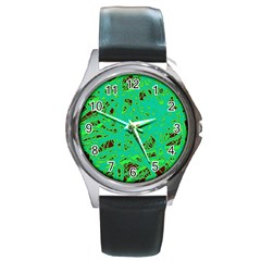 Green Neon Round Metal Watch by Valentinaart
