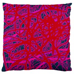 Red Neon Large Cushion Case (one Side) by Valentinaart