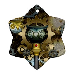 Steampunk, Awesome Owls With Clocks And Gears Snowflake Ornament (2-side) by FantasyWorld7