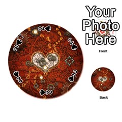 Steampunk, Wonderful Heart With Clocks And Gears On Red Background Playing Cards 54 (round)  by FantasyWorld7