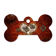 Steampunk, Wonderful Heart With Clocks And Gears On Red Background Dog Tag Bone (two Sides) by FantasyWorld7