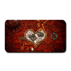 Steampunk, Wonderful Heart With Clocks And Gears On Red Background Medium Bar Mats by FantasyWorld7