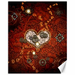 Steampunk, Wonderful Heart With Clocks And Gears On Red Background Canvas 11  X 14   by FantasyWorld7