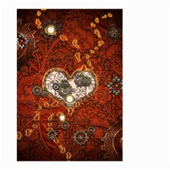 Steampunk, Wonderful Heart With Clocks And Gears On Red Background Small Garden Flag (two Sides) by FantasyWorld7