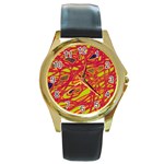 Orange neon Round Gold Metal Watch Front