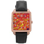 Orange neon Rose Gold Leather Watch  Front