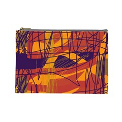 Orange High Art Cosmetic Bag (large)  by Valentinaart