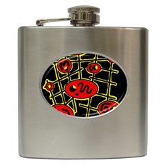 Red And Yellow Hot Design Hip Flask (6 Oz) by Valentinaart