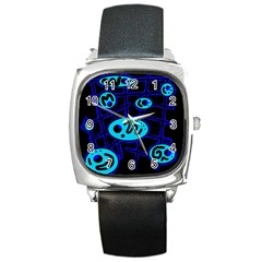 Blue Decorative Design Square Metal Watch by Valentinaart