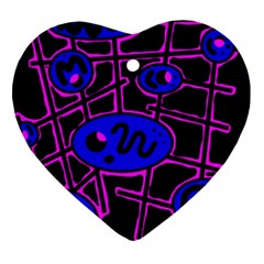 Blue And Magenta Abstraction Ornament (heart)  by Valentinaart