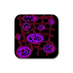 Purple And Red Abstraction Rubber Coaster (square) 