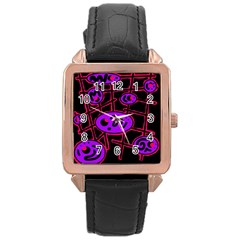 Purple And Red Abstraction Rose Gold Leather Watch  by Valentinaart