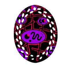 Purple And Red Abstraction Oval Filigree Ornament (2-side)  by Valentinaart