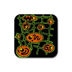 Orange And Green Abstraction Rubber Coaster (square) 