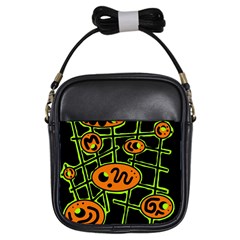 Orange And Green Abstraction Girls Sling Bags by Valentinaart