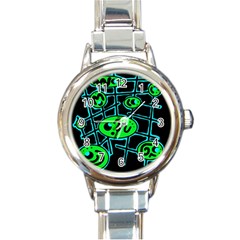 Green and blue abstraction Round Italian Charm Watch