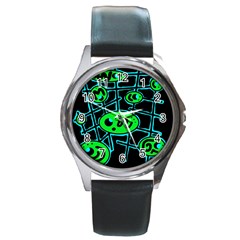 Green and blue abstraction Round Metal Watch