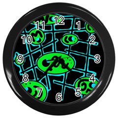 Green and blue abstraction Wall Clocks (Black)