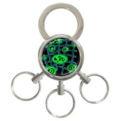 Green and blue abstraction 3-Ring Key Chains