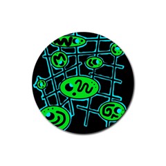 Green and blue abstraction Rubber Round Coaster (4 pack) 