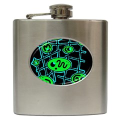 Green and blue abstraction Hip Flask (6 oz)