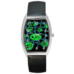 Green And Blue Abstraction Barrel Style Metal Watch by Valentinaart