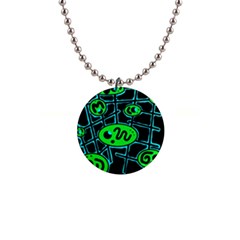 Green and blue abstraction Button Necklaces
