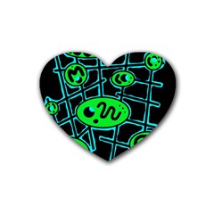Green and blue abstraction Rubber Coaster (Heart) 