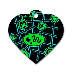 Green and blue abstraction Dog Tag Heart (Two Sides)