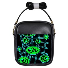 Green and blue abstraction Girls Sling Bags