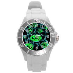 Green and blue abstraction Round Plastic Sport Watch (L)