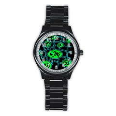 Green and blue abstraction Stainless Steel Round Watch