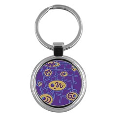 Purple And Yellow Abstraction Key Chains (round)  by Valentinaart