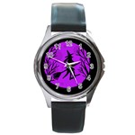 Halloween witch - Purple moon Round Metal Watch Front