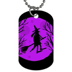 Halloween Witch - Purple Moon Dog Tag (one Side) by Valentinaart